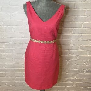 Lilly Pulitzer Kiki Shift Dress Size 4 Pink and Gold  V Neck Shift Dress